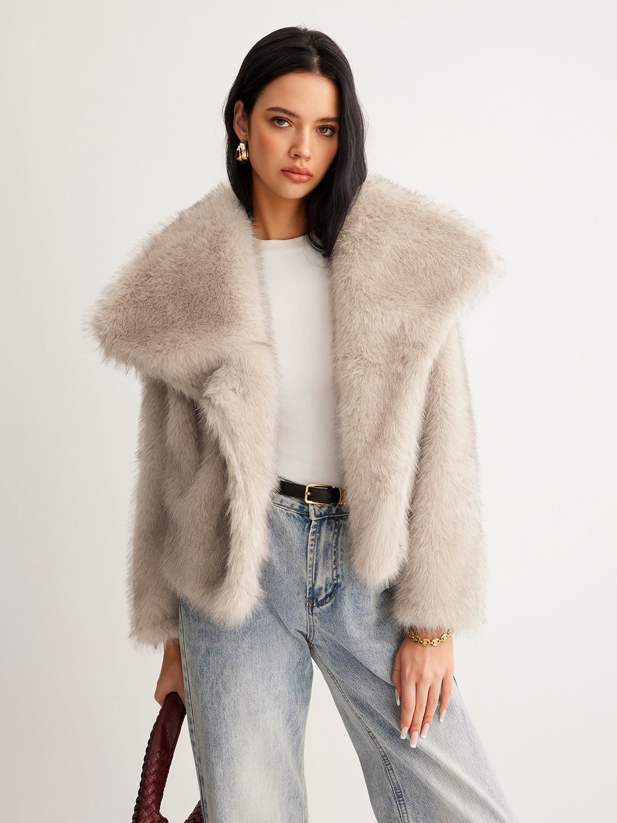 Arvellis jackets collection — wide-collar faux fur jacket