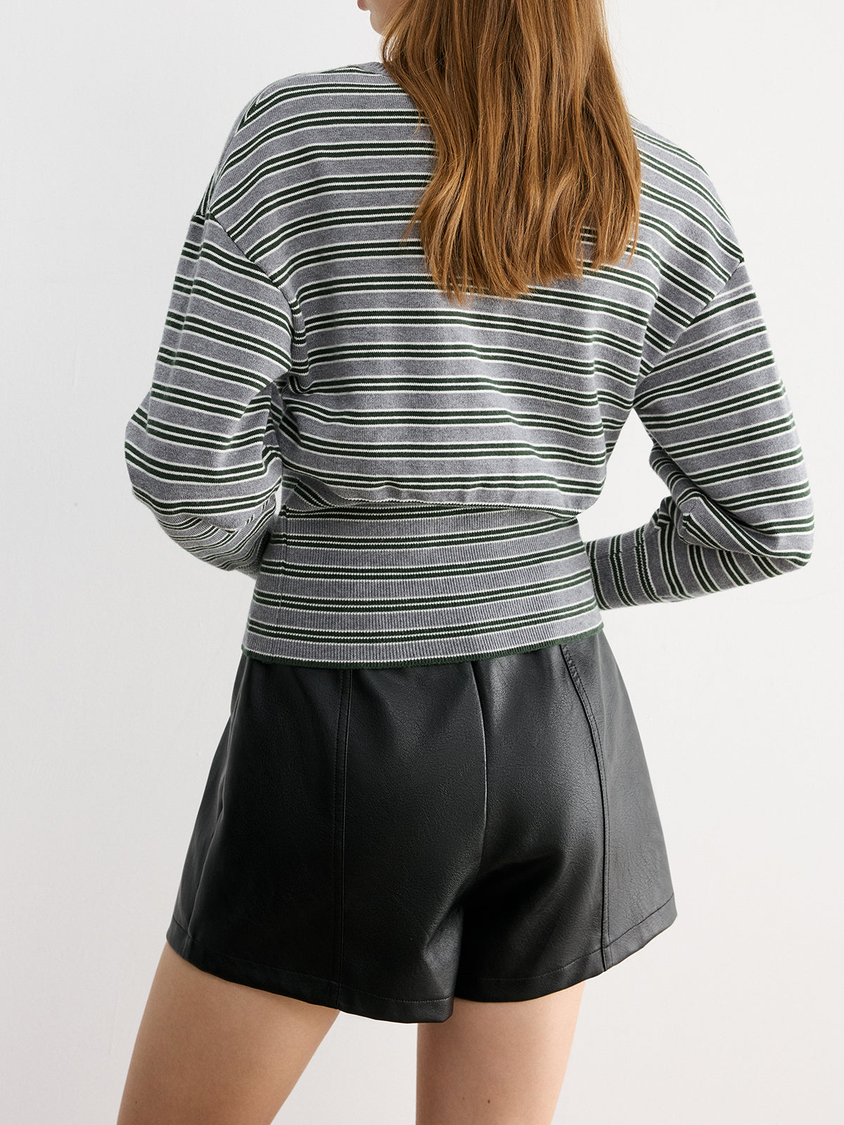 Blandine gray and green striped cardigan, back view