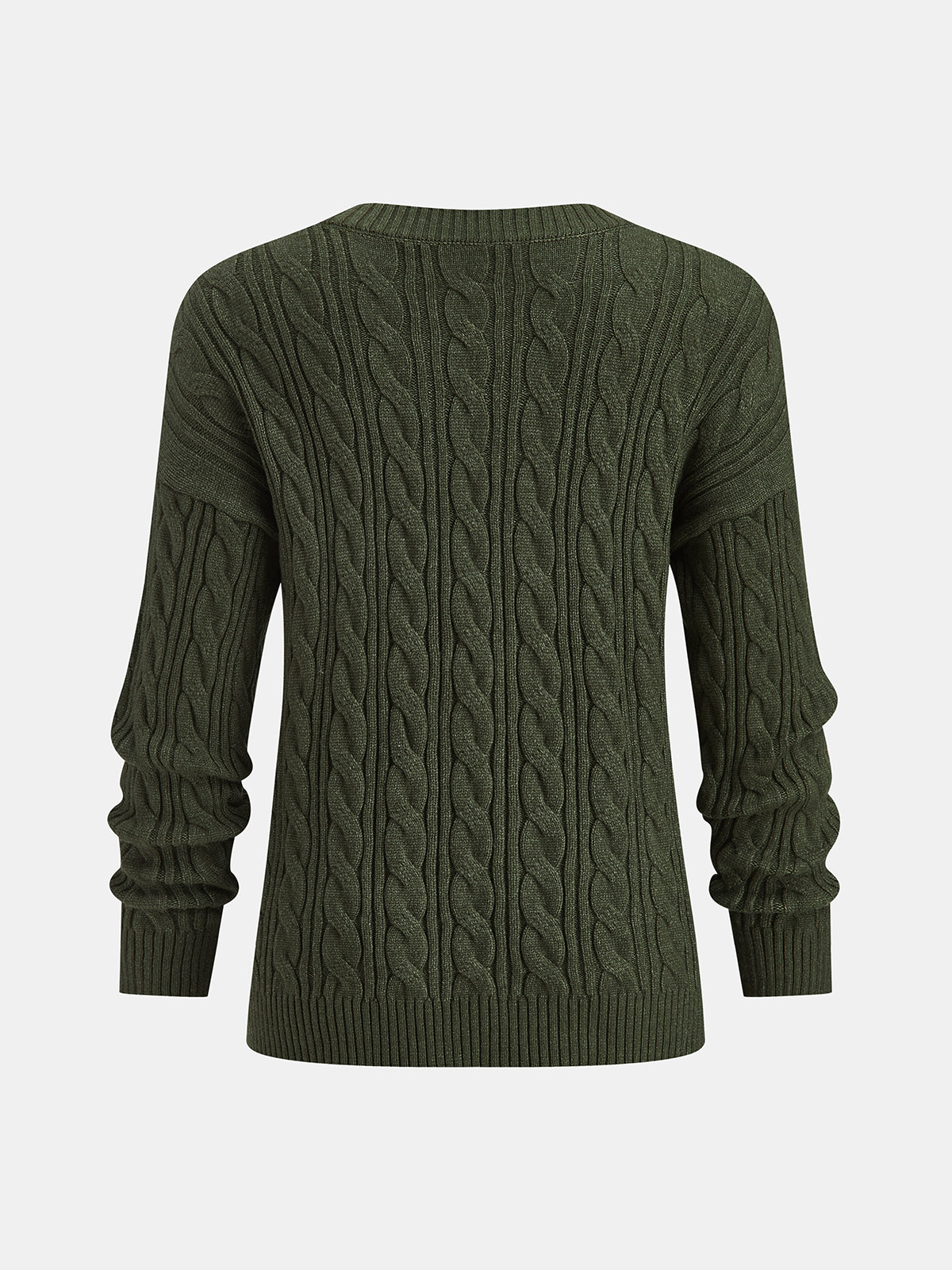 Garance olive cable knit sweater, back view
