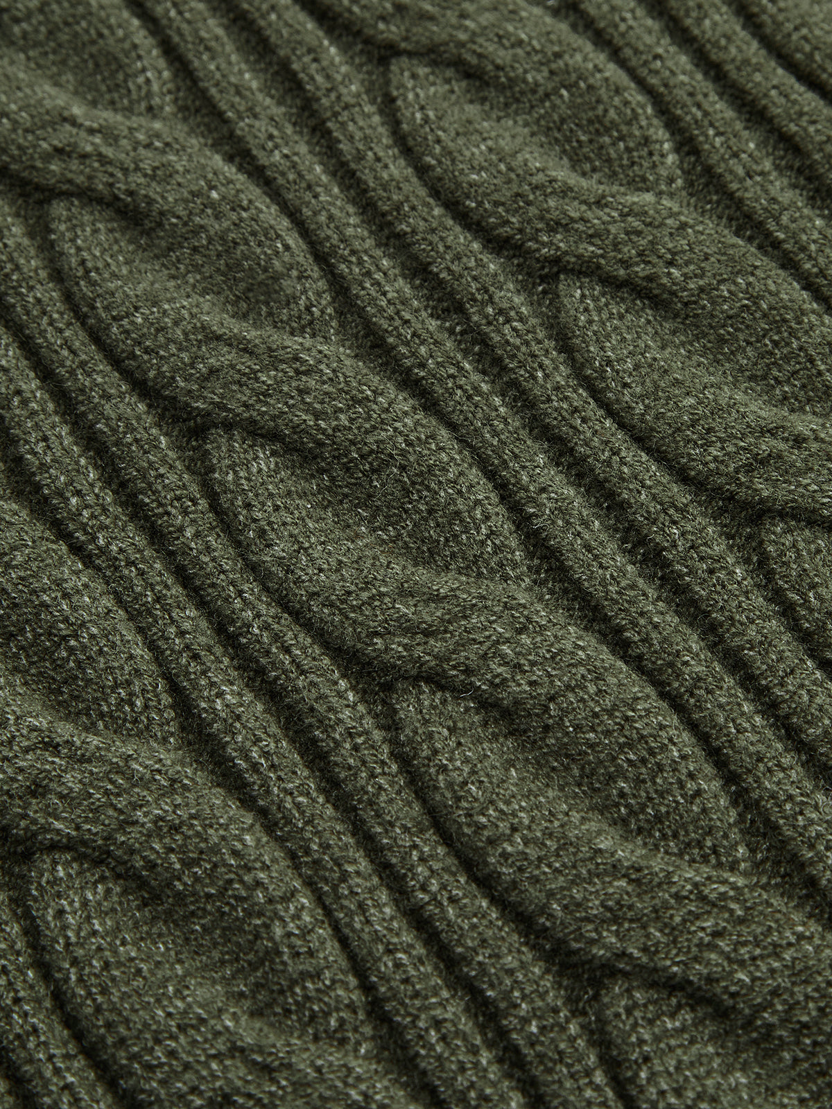Garance olive knit set, angled close-up of the cable panel