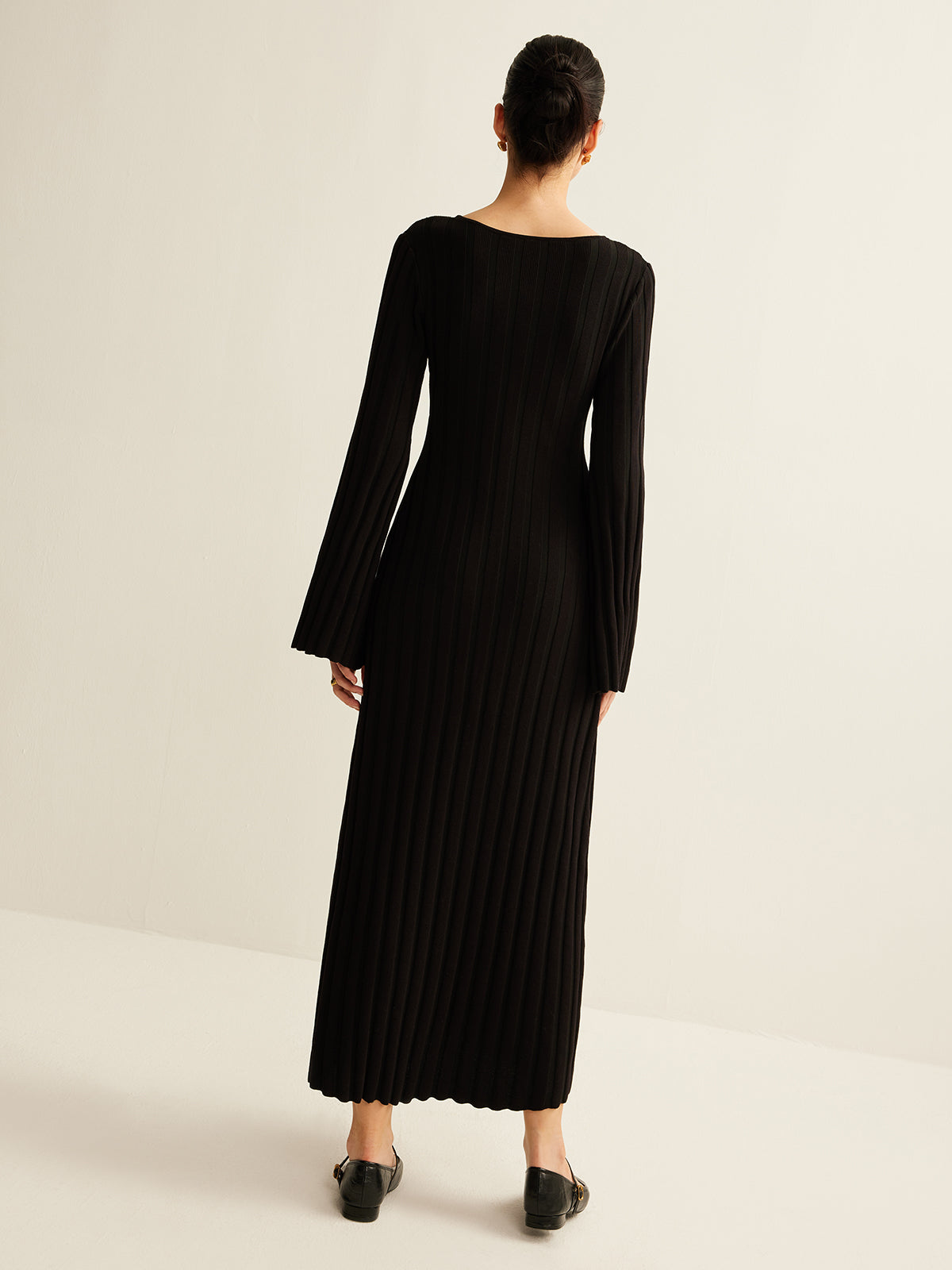 Germaine black ribbed maxi dress, back view