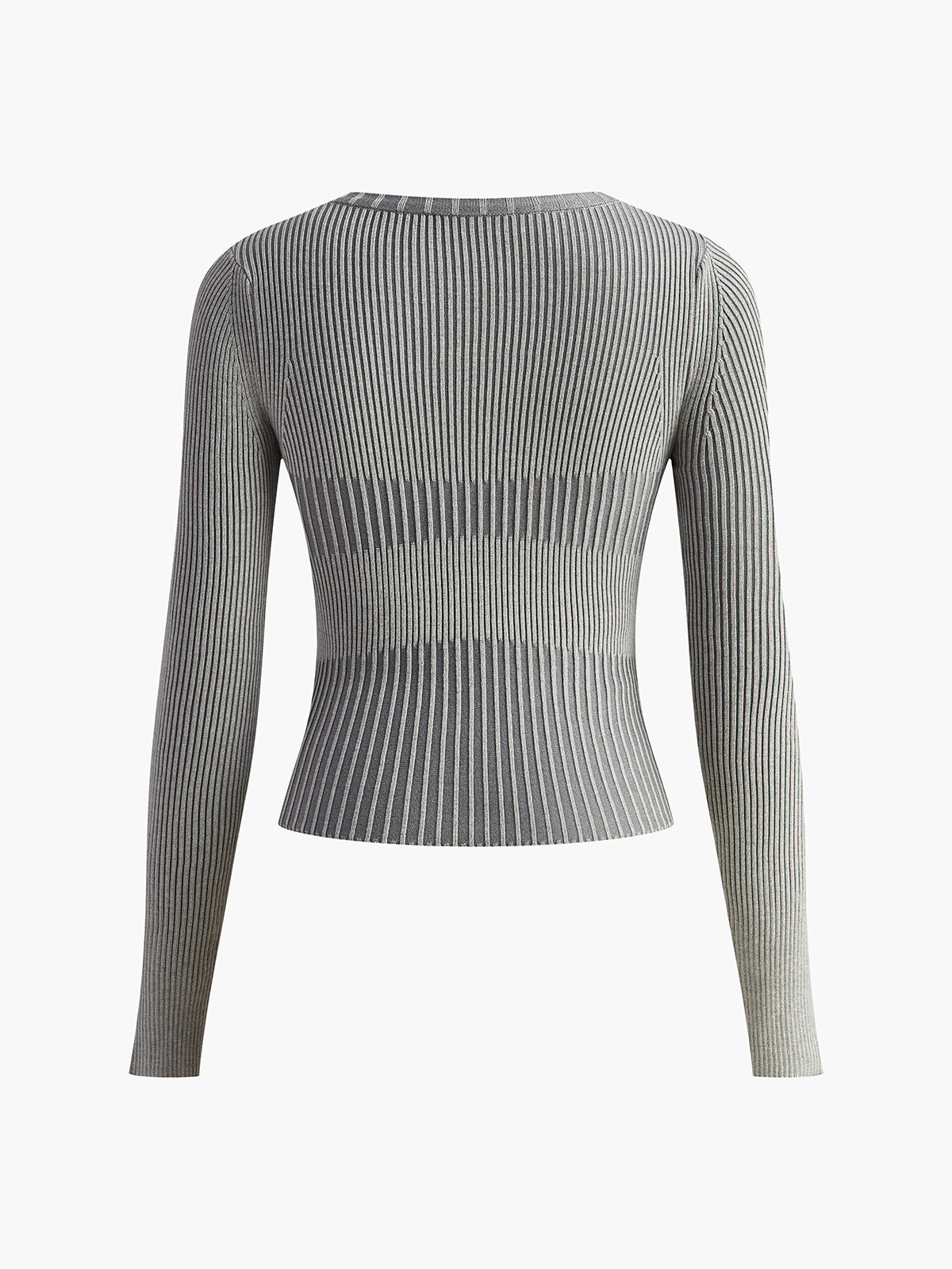 Ghislaine gray ribbed crew neck sweater, flat lay back view