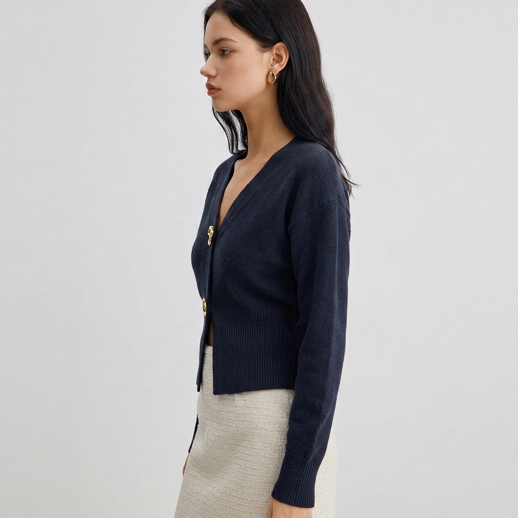 Ninon Gold-Button Cropped Cardigan