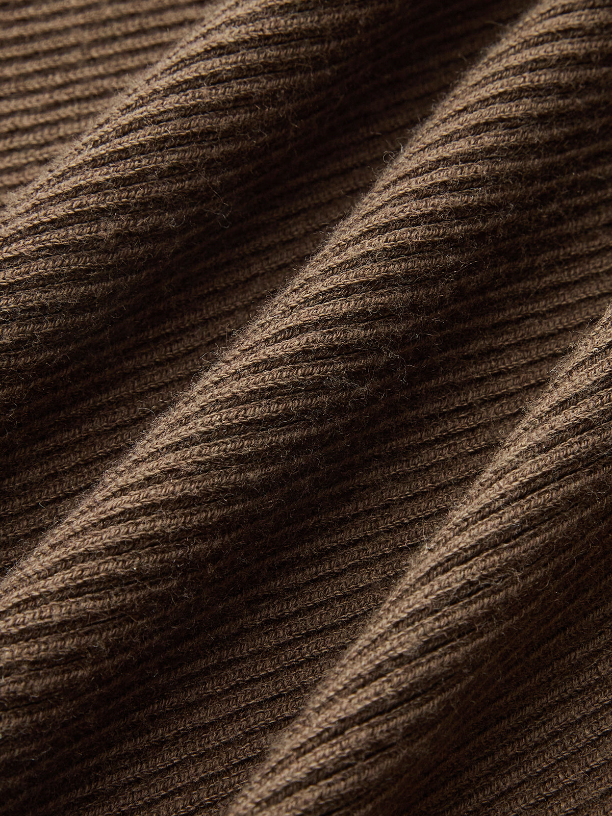 Janine coffee collared ribbed midi dress, close-up of the fine vertical rib