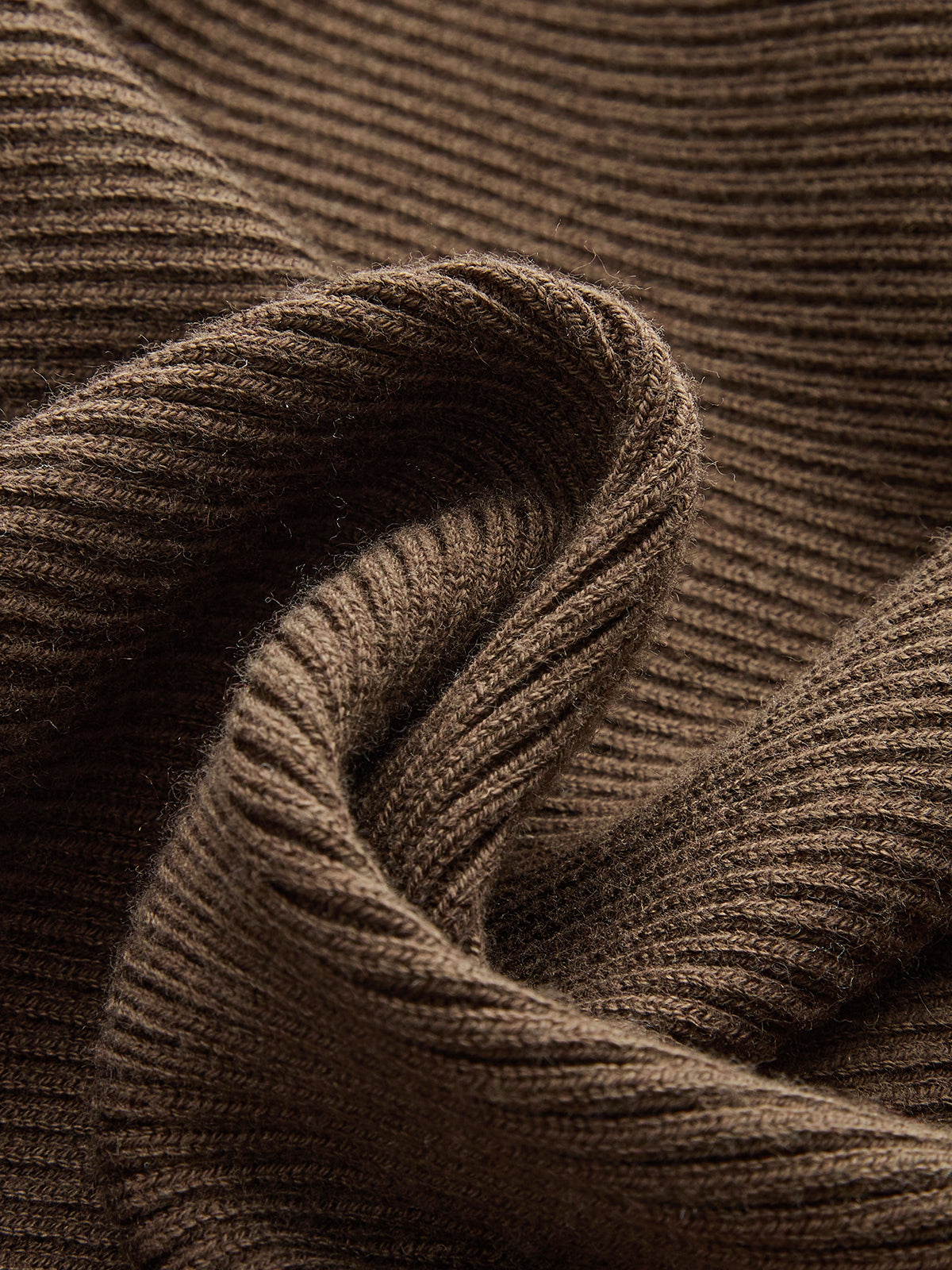 Janine coffee collared ribbed midi dress, close-up of the rib at a folded edge