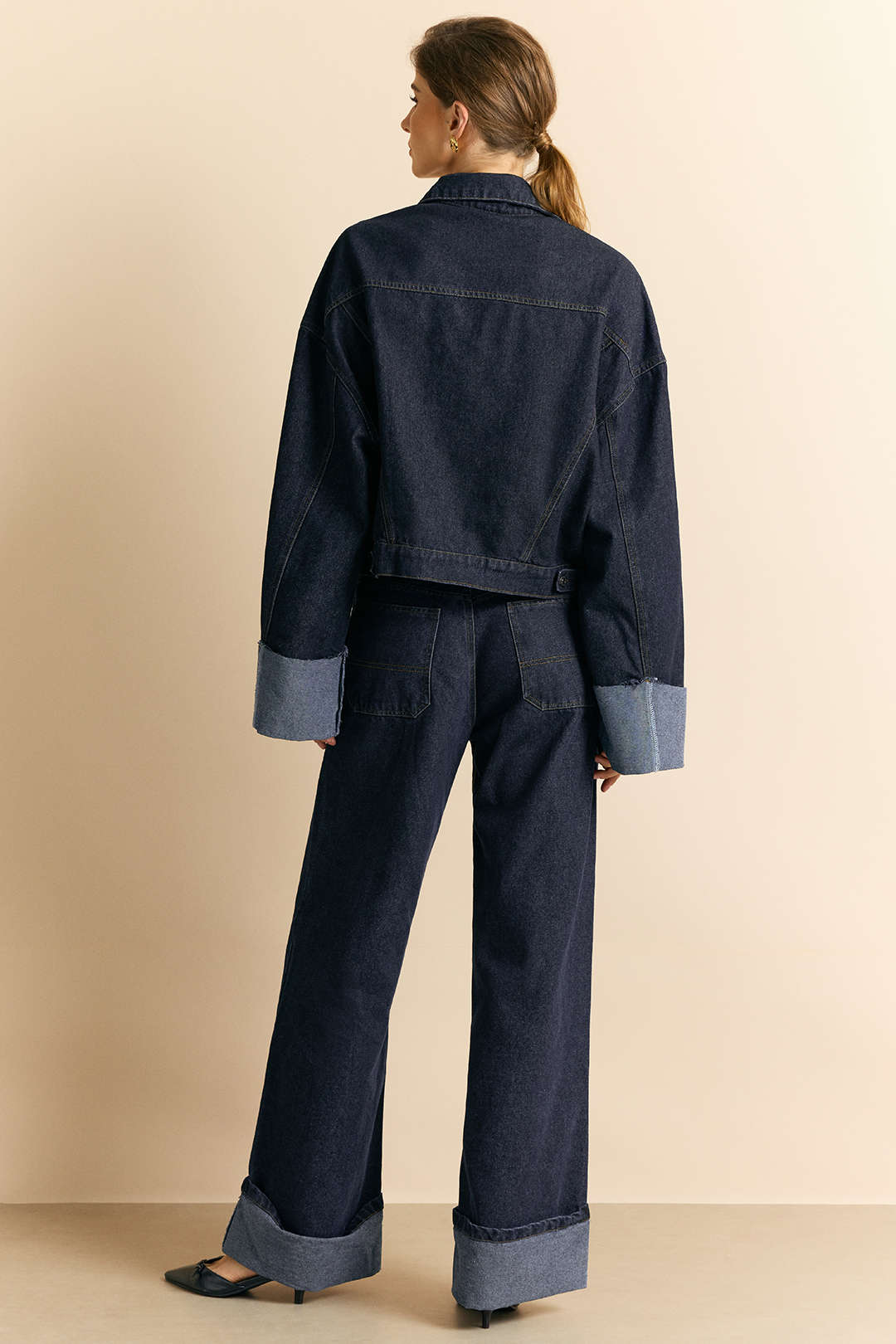Jeanne blue oversized denim jacket, back view