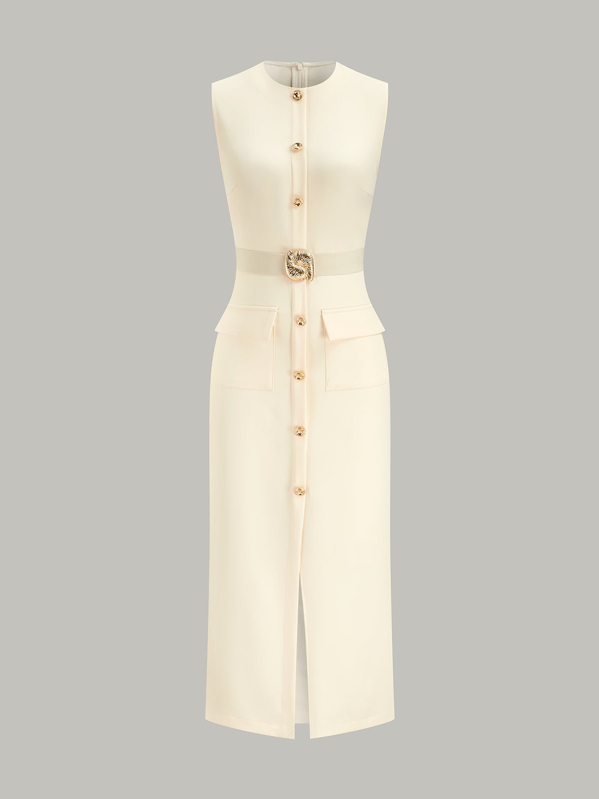 Josephine button-front midi dress belt buckle detail