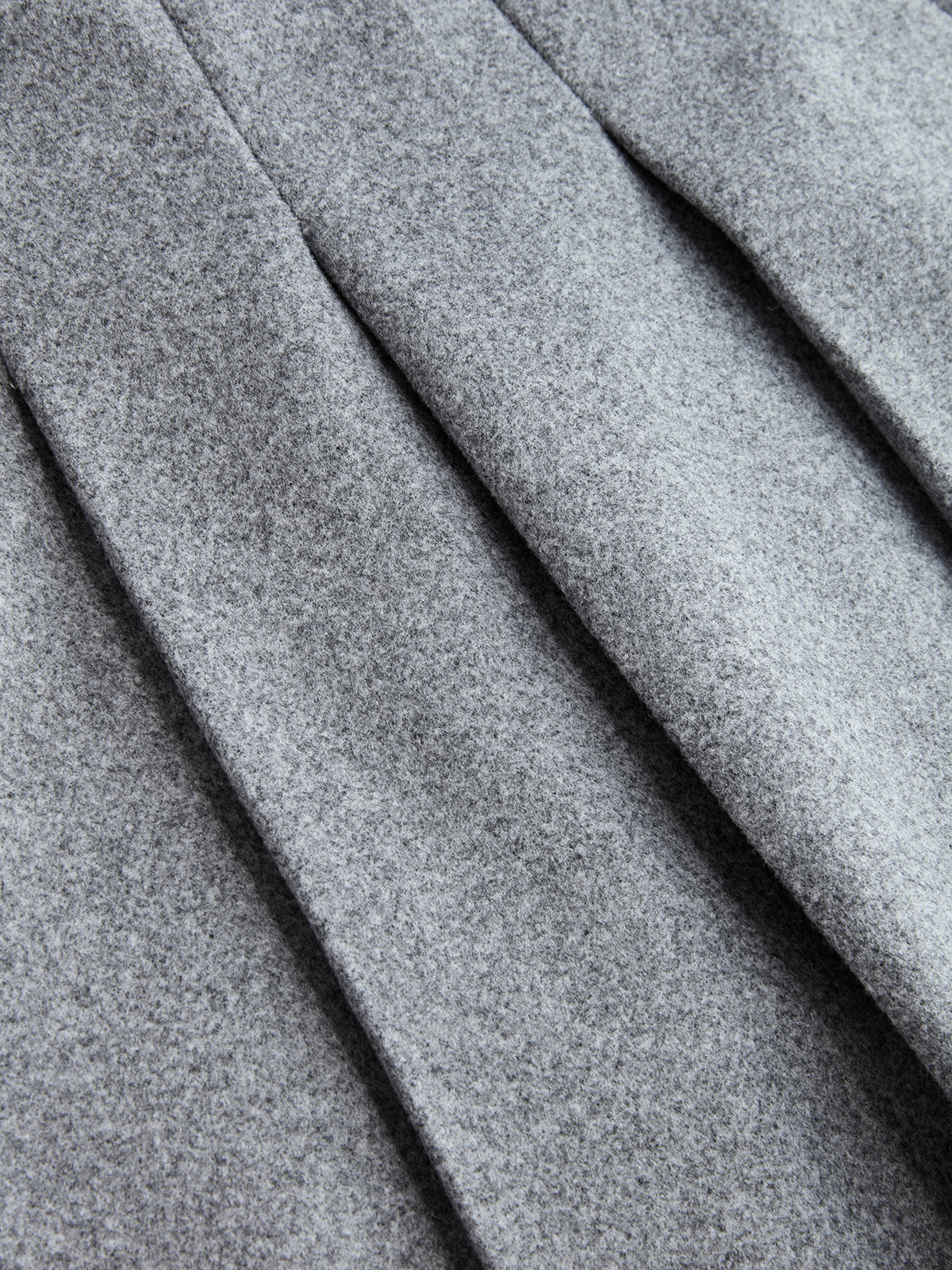 Justine gray pleated midi skirt, close-up of the pleat folds and brushed nap