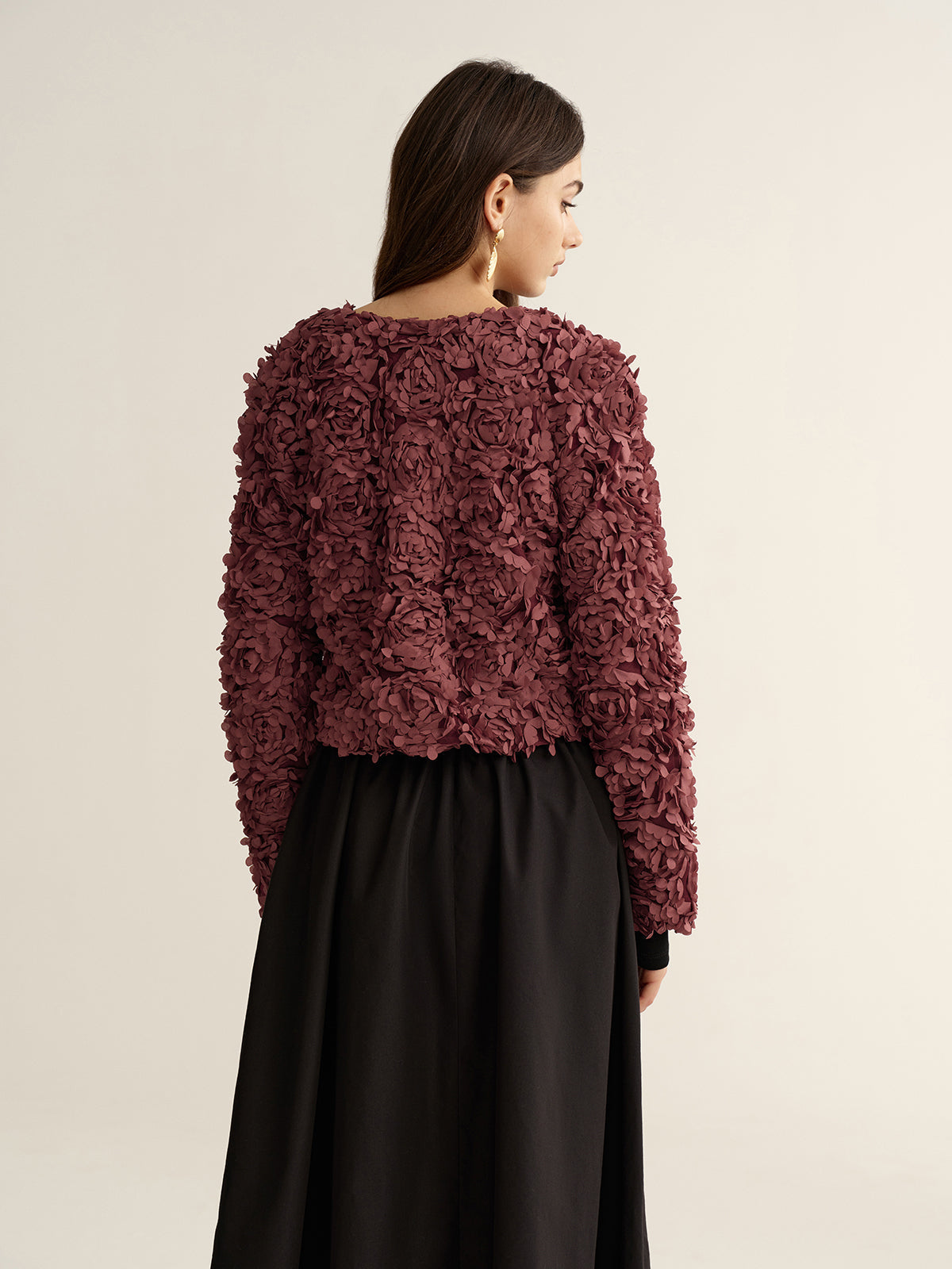 Katia Rosewood 3D floral applique cropped jacket, back view