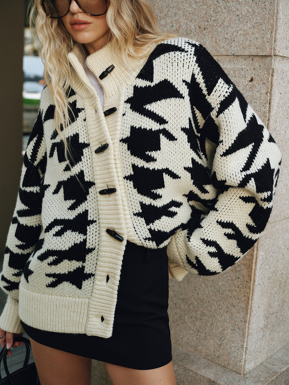 Madeleine geometric knit cardigan, back view