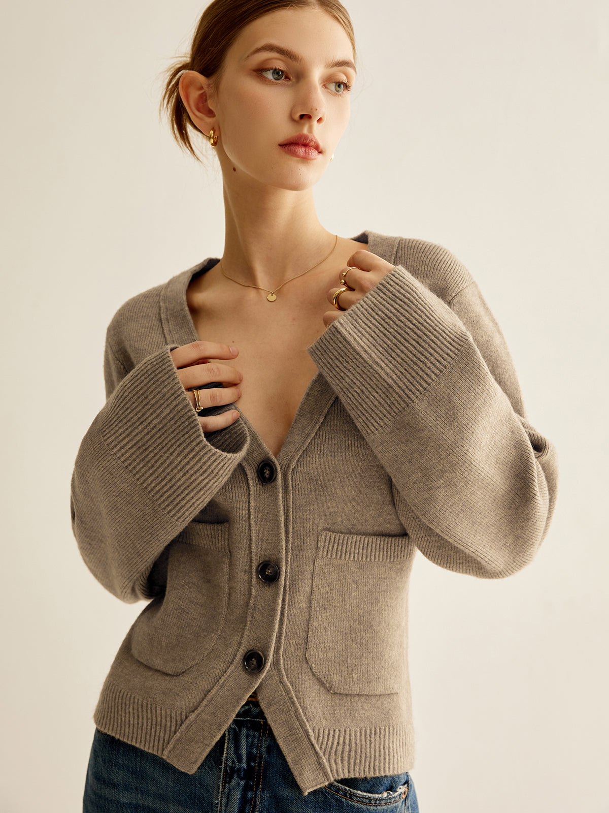 Noemie V-neck cardigan, back view