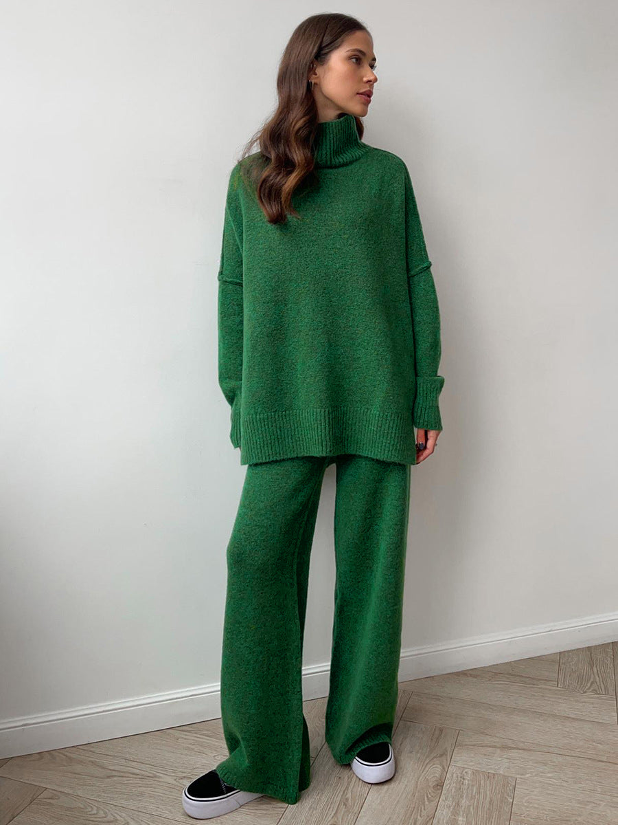 Nolwenn emerald green knit two-piece set, full-length view