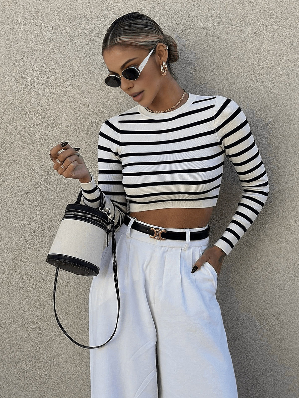 Perrine white ribbed fitted crop top, front view