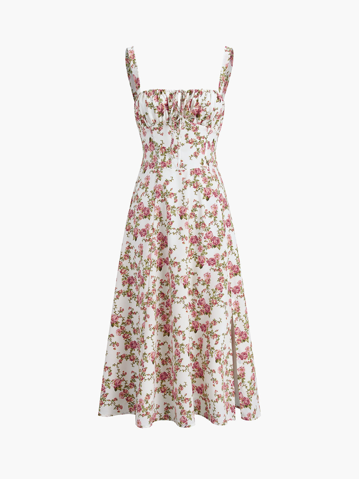 Rosalie pink midi dress rosebud print close-up