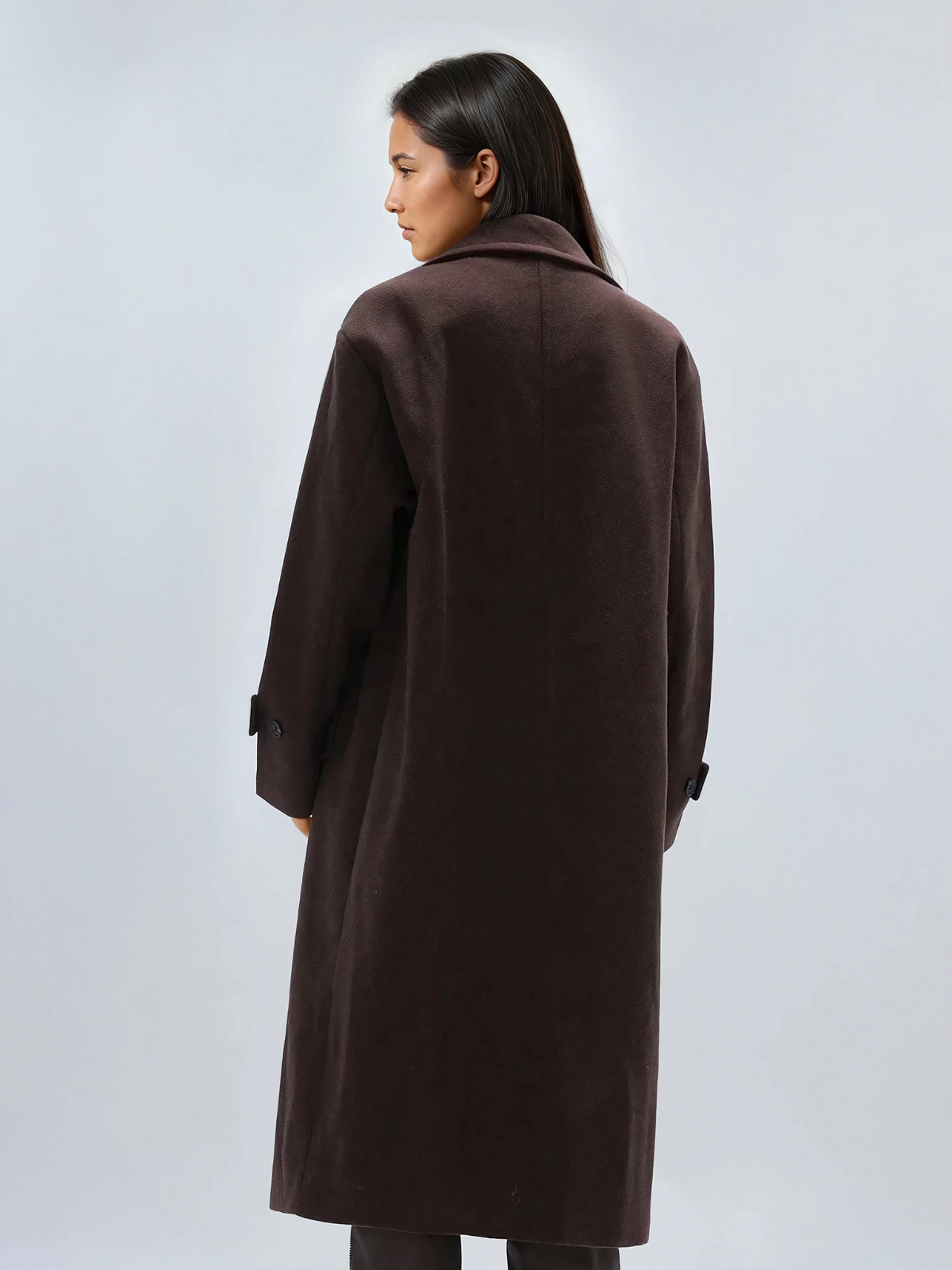 Sabine coffee brown longline coat, back view