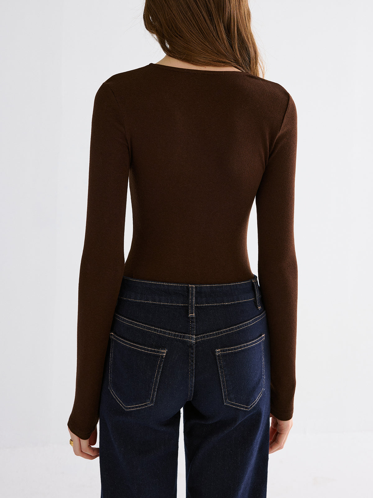Simone long-sleeve zip V-neck top full-length view