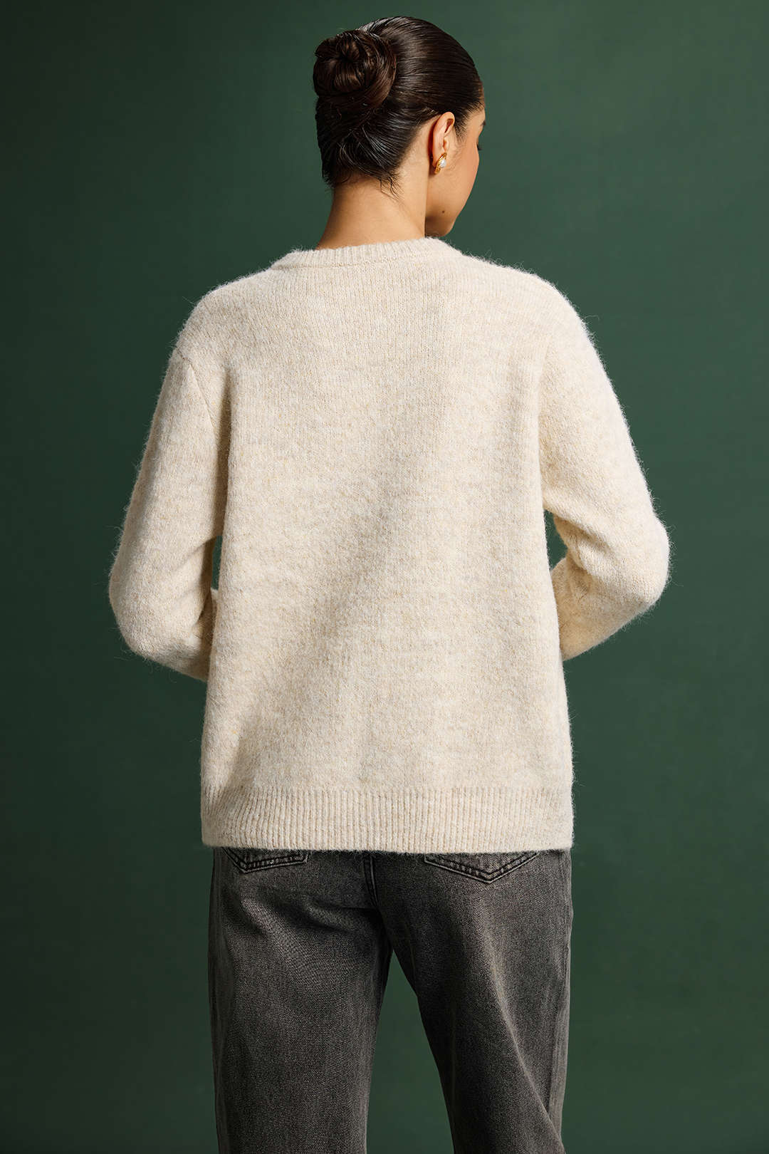 Suzanne cream round-neck button wool-blend cardigan, back view