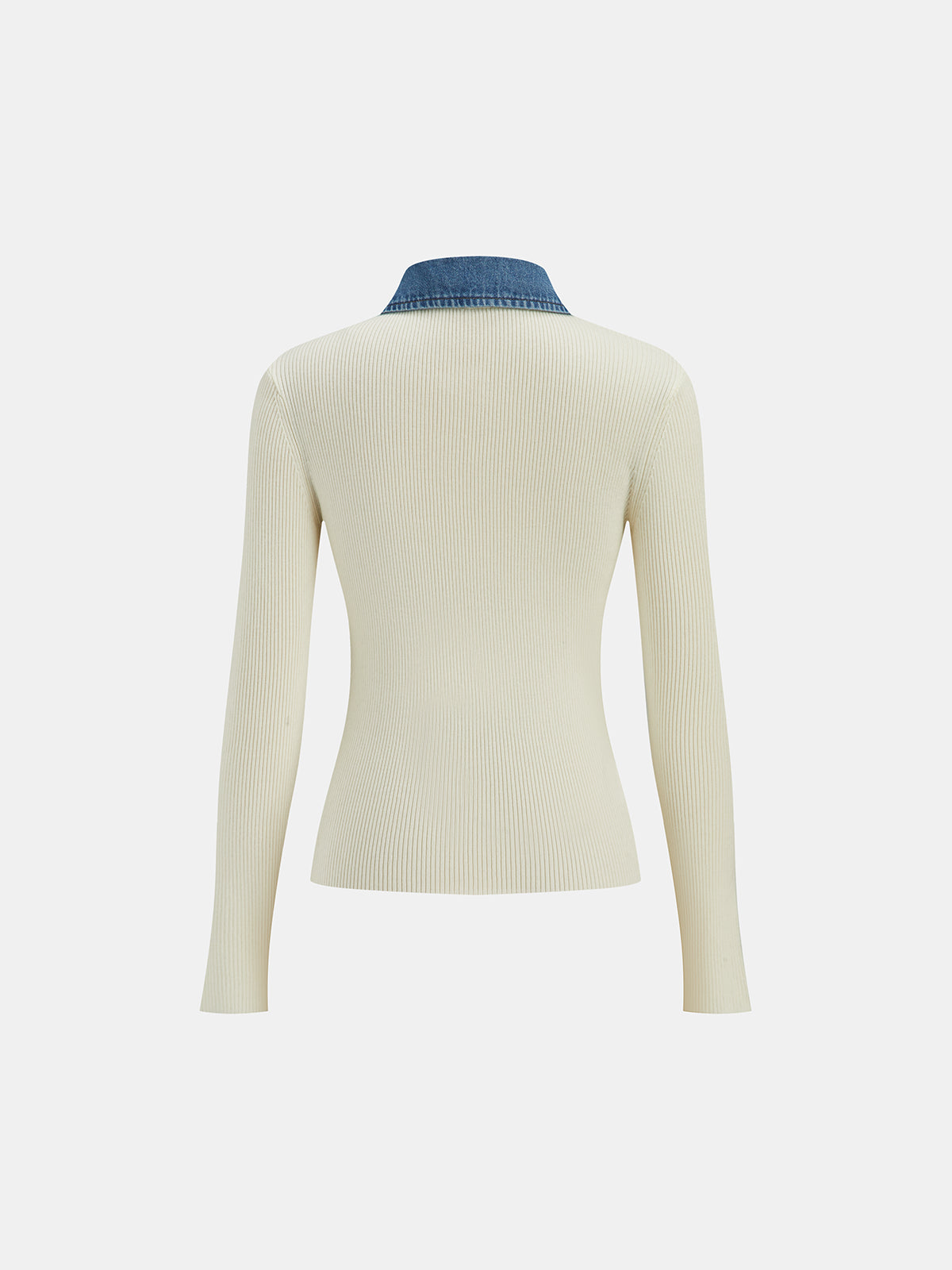 Sylvette cream and blue ribbed sweater, flat lay of the plain unbroken back