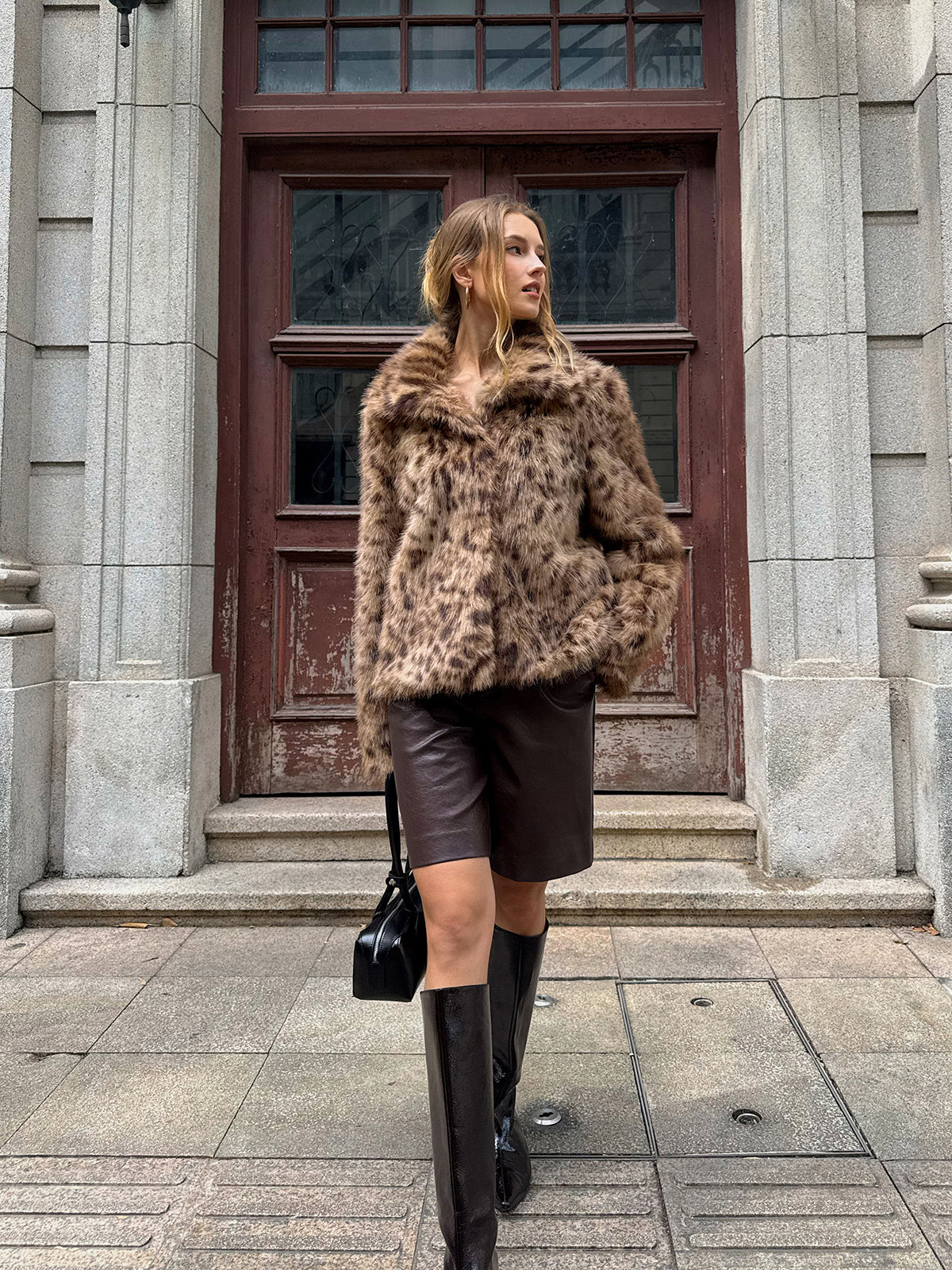 Vinciane leopard faux fur coat, back view