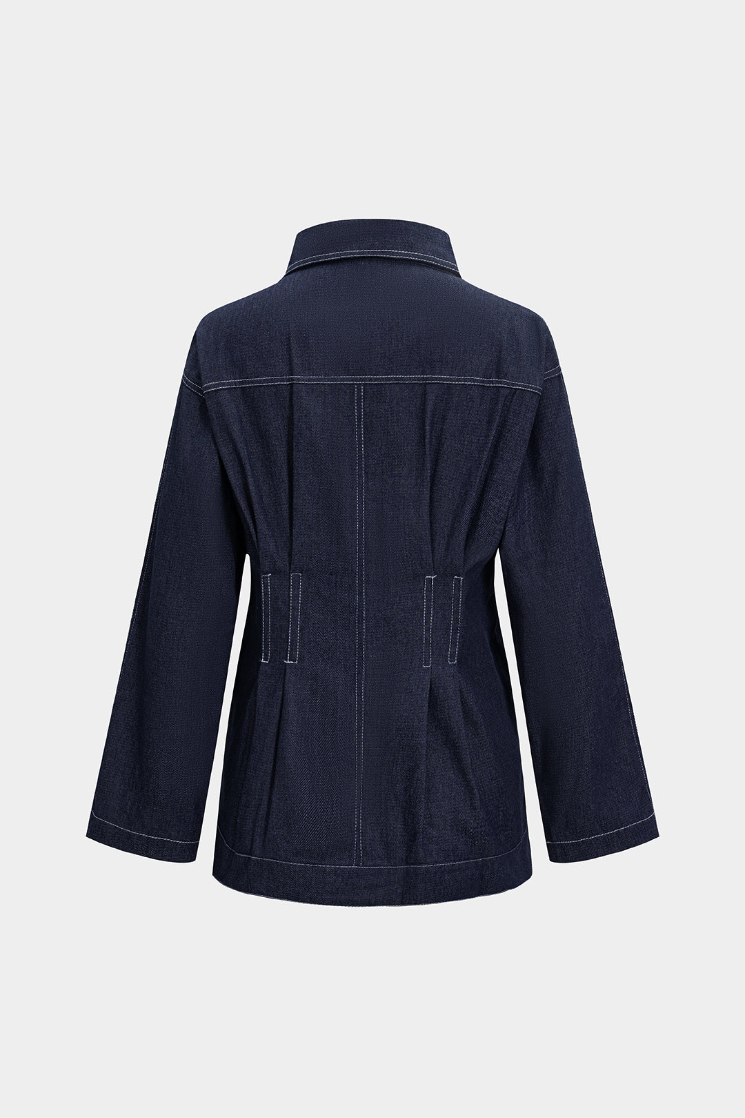 Violette stitched denim jacket cuff and hem detail
