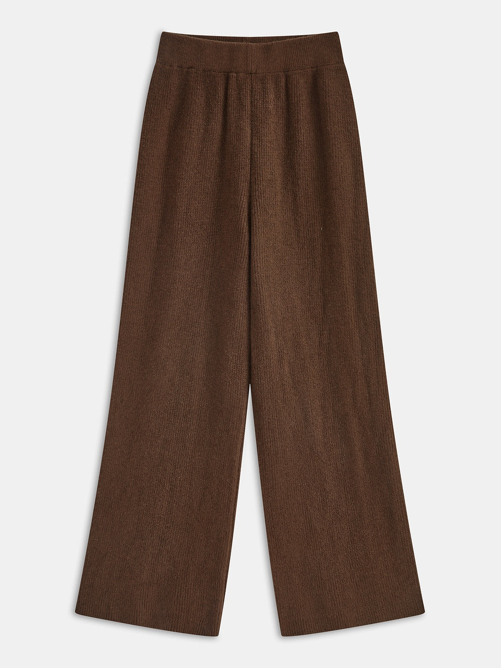 Yvette chocolate wide-leg knit trousers, laid flat front