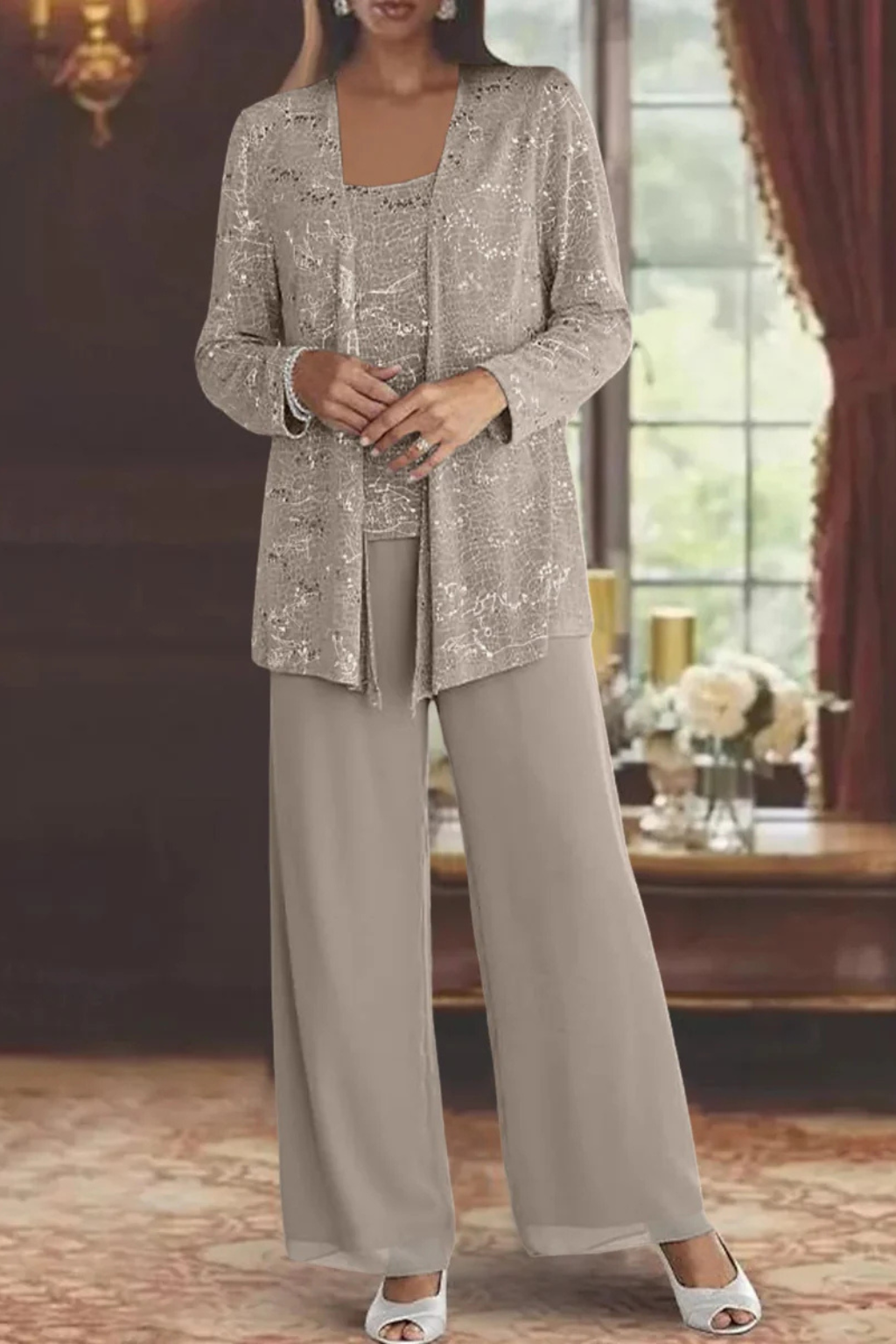 Miriam | Women Sequin Lace Three Piece Trouser Suit