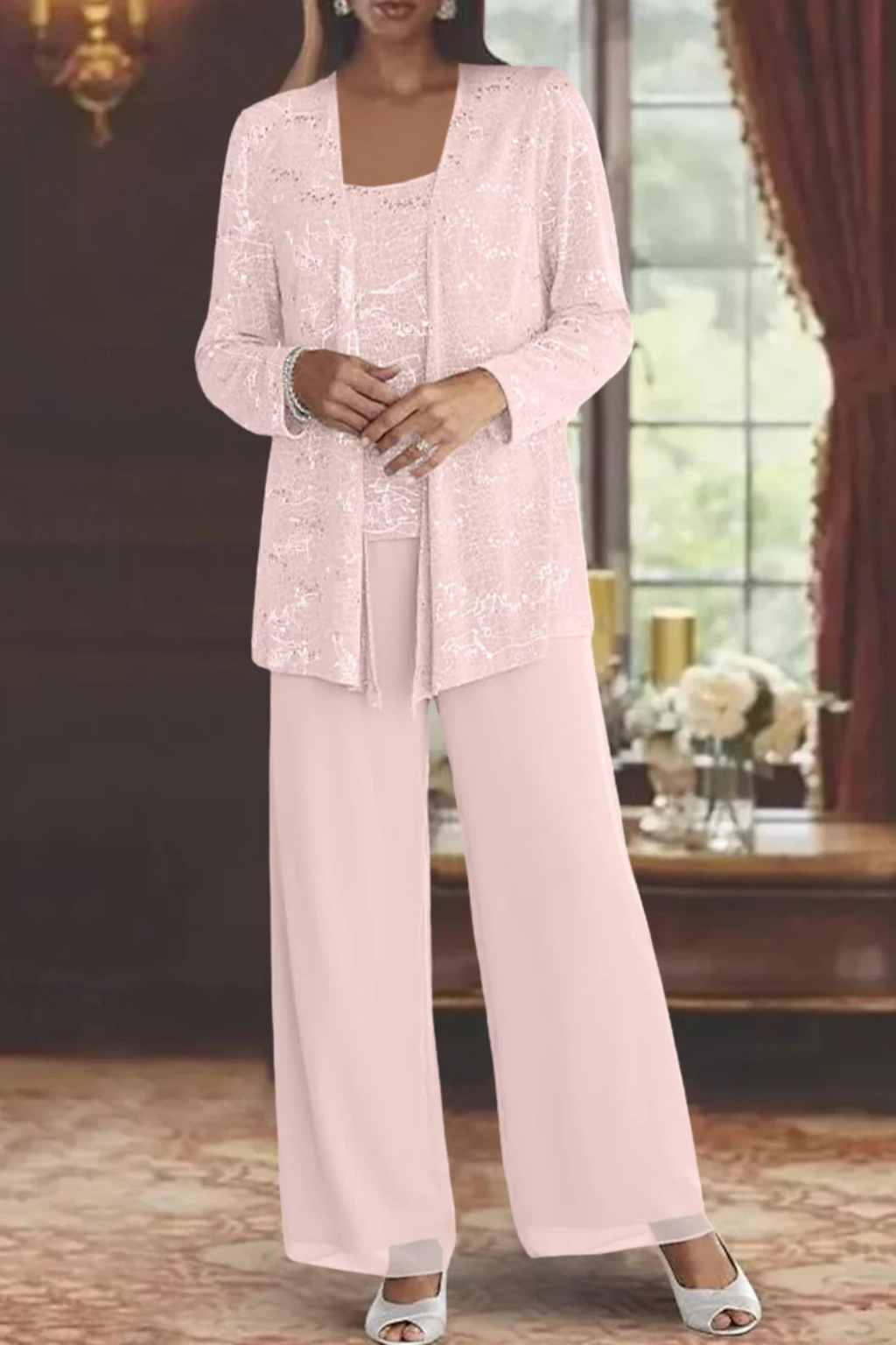 Miriam | Women Sequin Lace Three Piece Trouser Suit