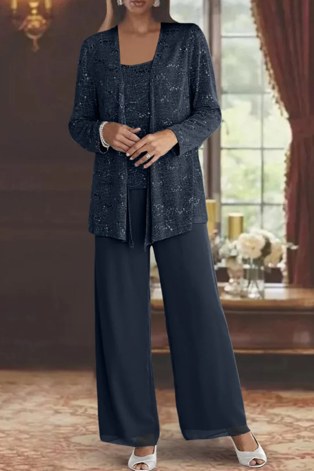 Miriam | Women Sequin Lace Three Piece Trouser Suit