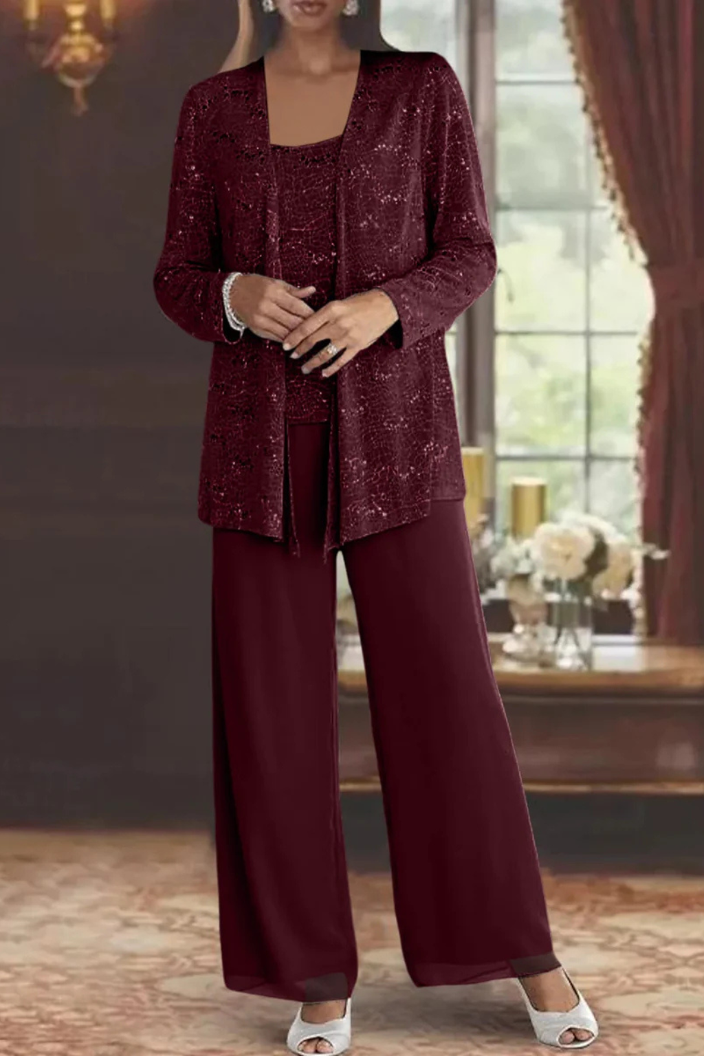 Miriam | Women Sequin Lace Three Piece Trouser Suit