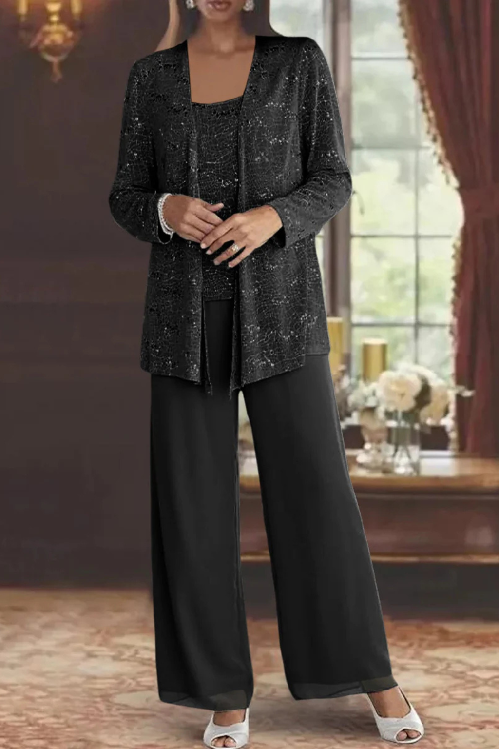 Miriam | Women Sequin Lace Three Piece Trouser Suit