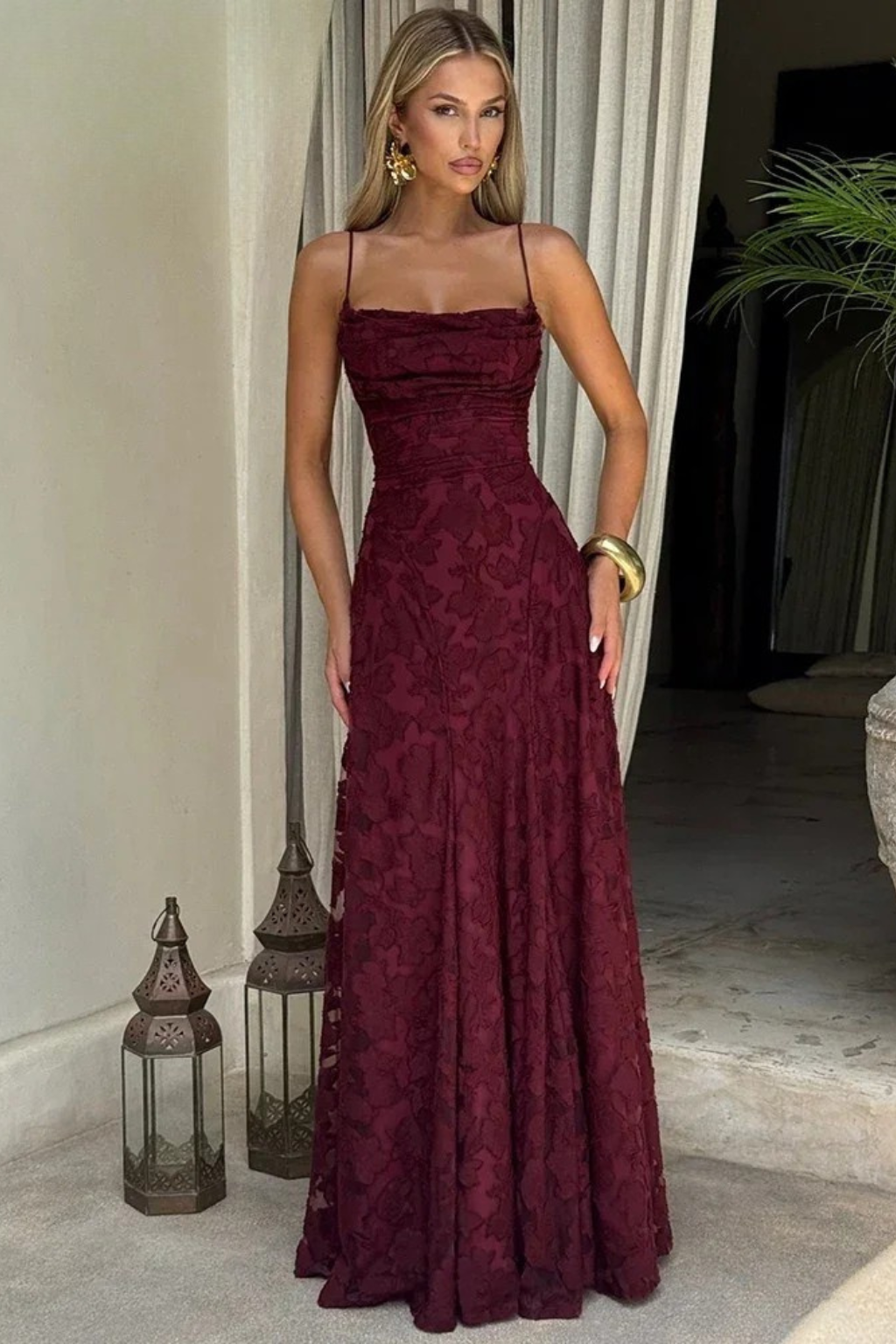 Rose | Women Lace Up Backless Floral Maxi Dress