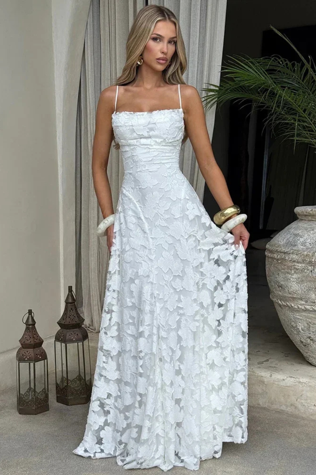 Rose | Women Lace Up Backless Floral Maxi Dress