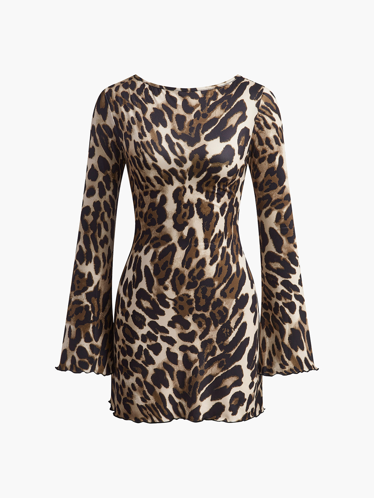 Jacqueline multicolor leopard print mini dress, laid flat, front