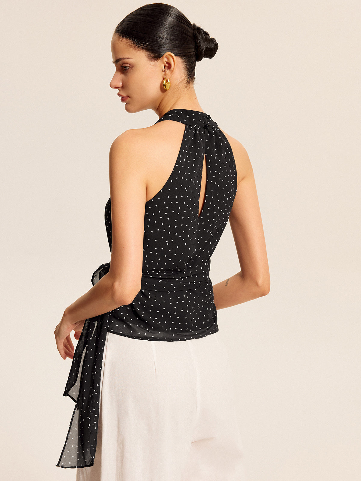 Polka dot halter top, back view
