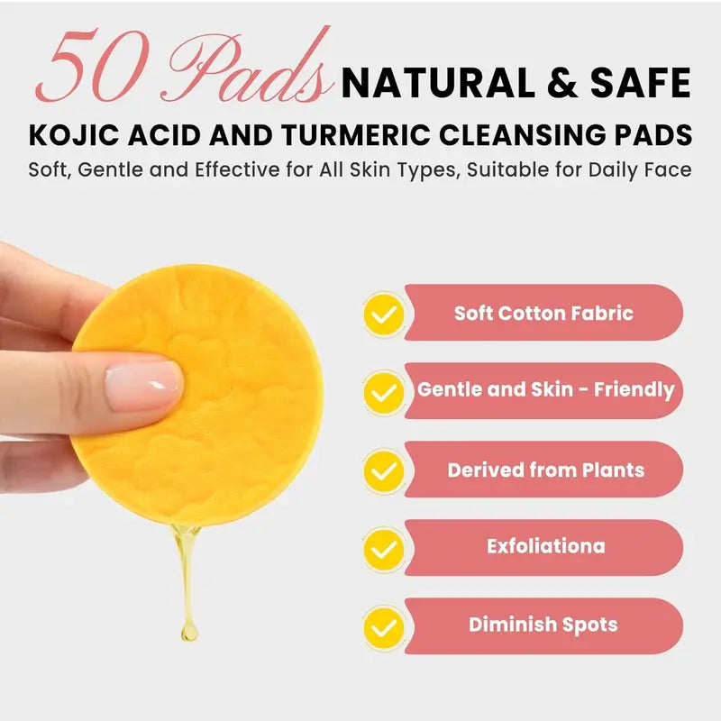 Kojic Acid Turmeric Cleansing Pads for Exfoliating Acne, Dark Spots and Hyperpigmentation