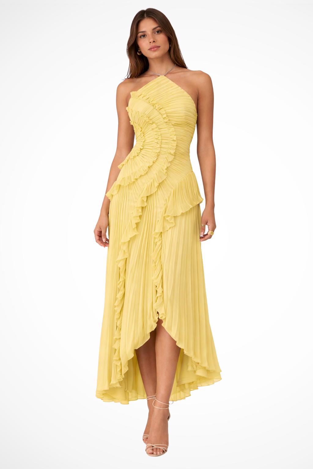 Isolde | Women Halter Neck Ruffle Wedding Guest Maxi Dress