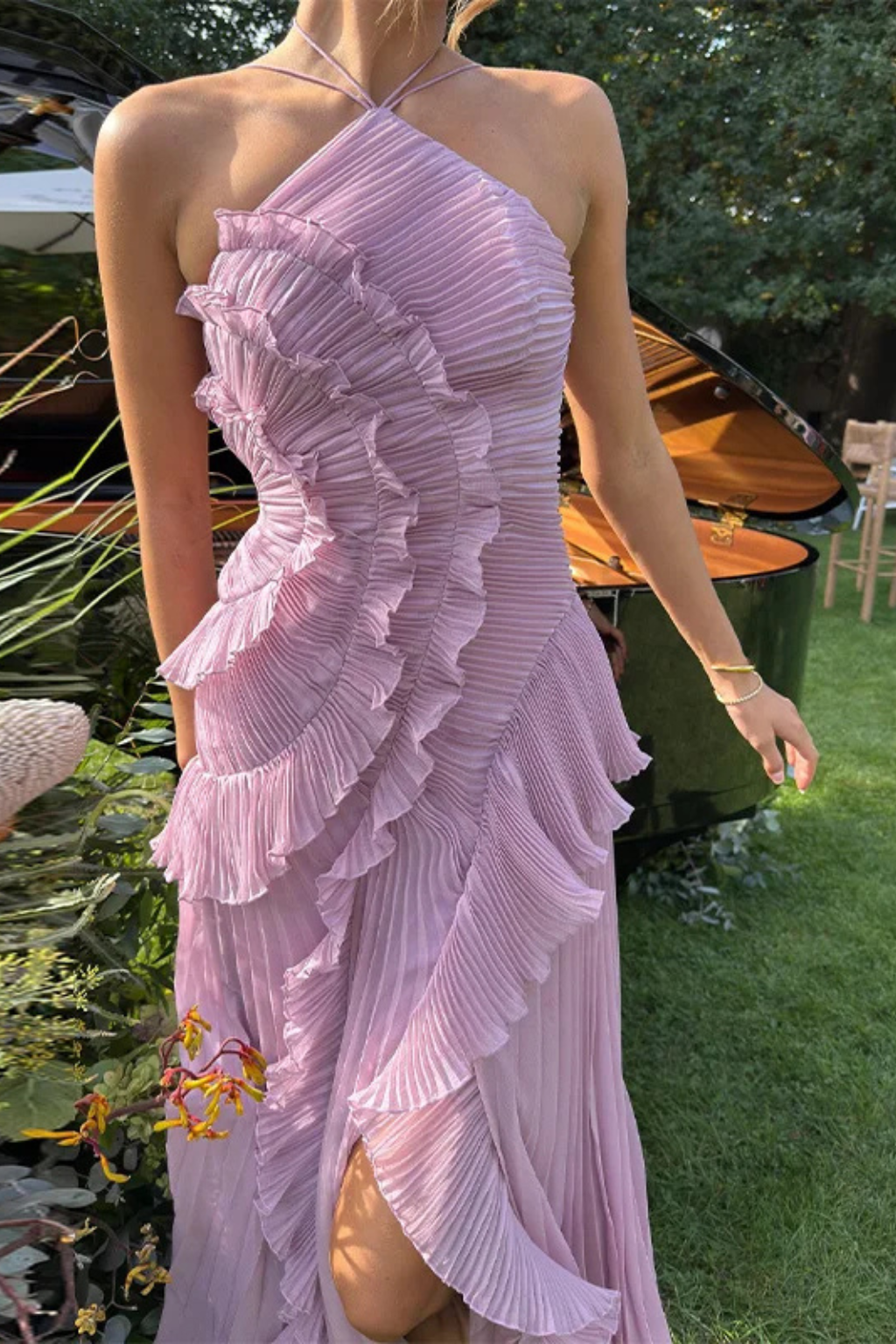 Isolde | Women Halter Neck Ruffle Wedding Guest Maxi Dress