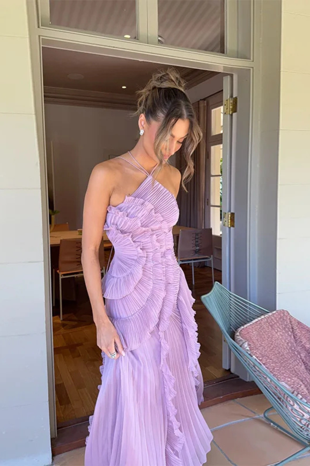 Isolde | Women Halter Neck Ruffle Wedding Guest Maxi Dress