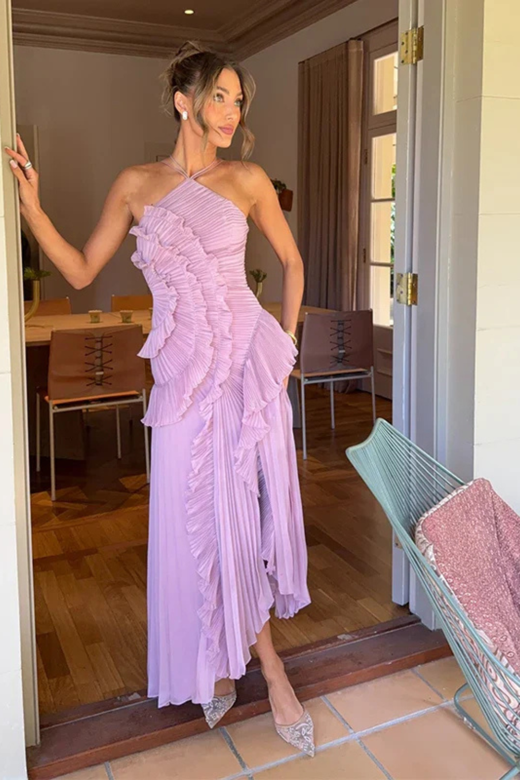 Isolde | Women Halter Neck Ruffle Wedding Guest Maxi Dress