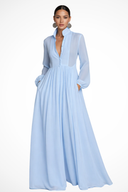 Winifred | Women Long Sleeve Button Front Maxi Dress with Pockets