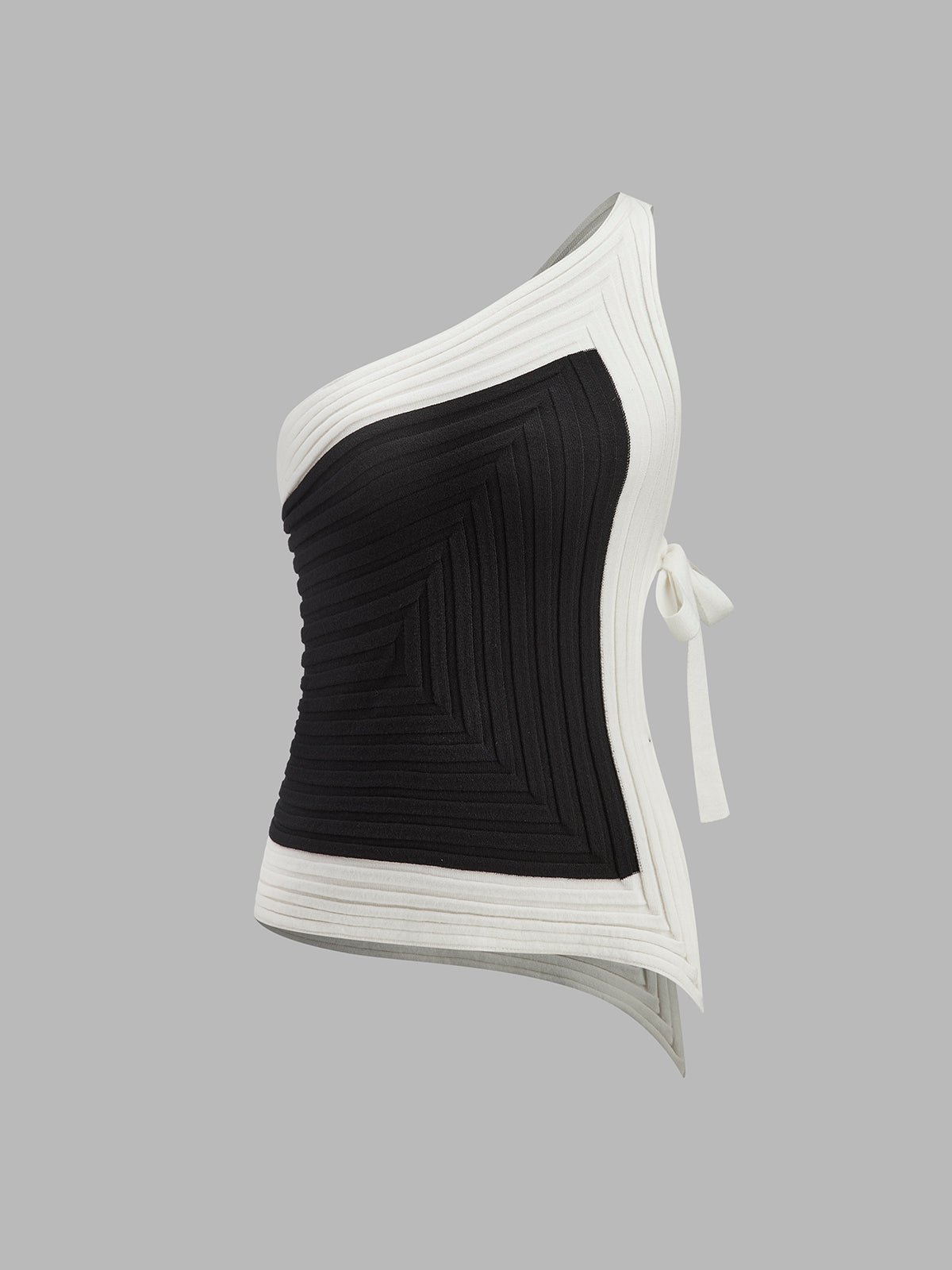 Ribbed top, asymmetric neckline detail