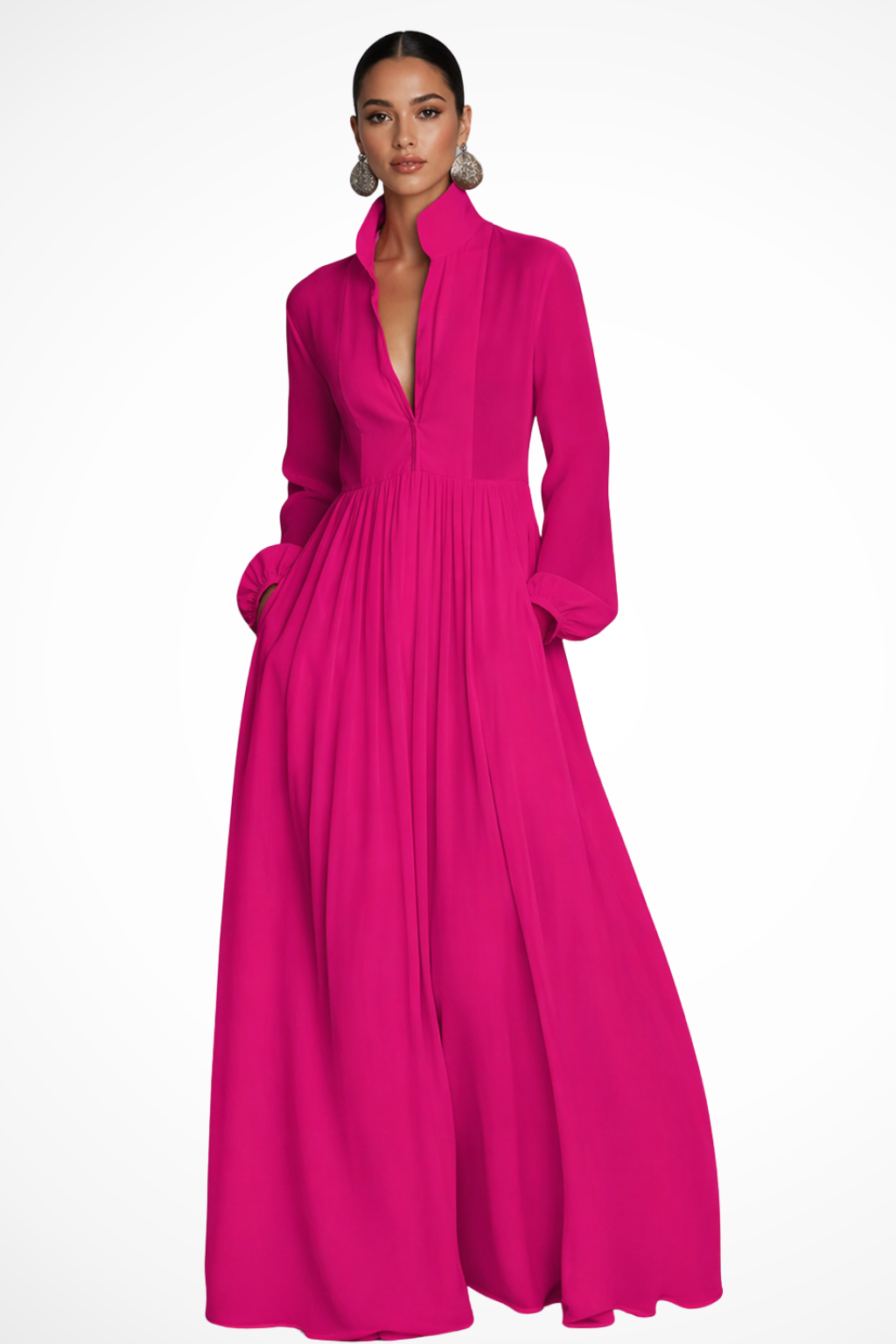 Winifred | Women Long Sleeve Button Front Maxi Dress with Pockets