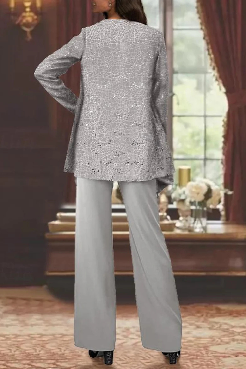 Miriam | Women Sequin Lace Three Piece Trouser Suit