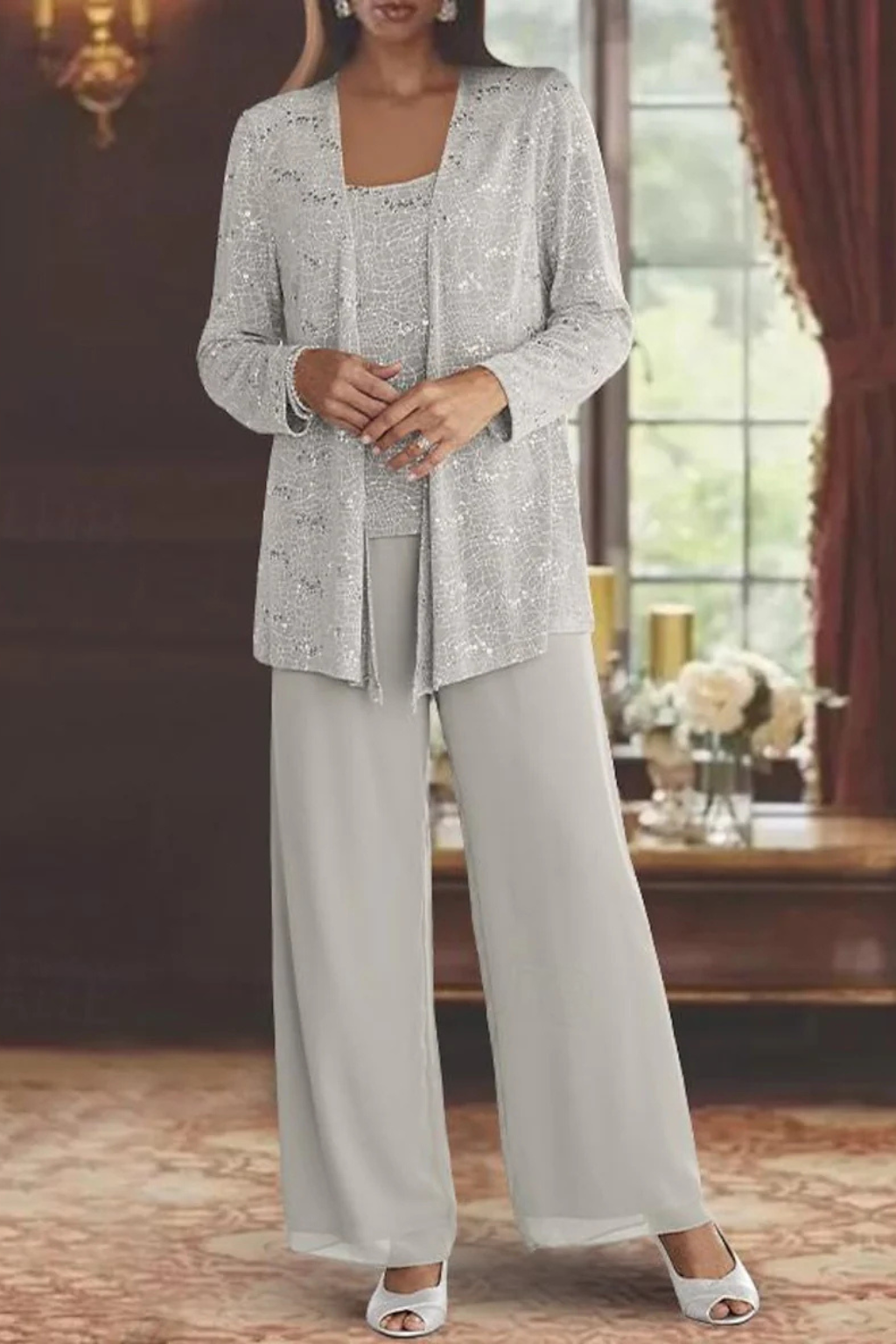 Miriam | Women Sequin Lace Three Piece Trouser Suit