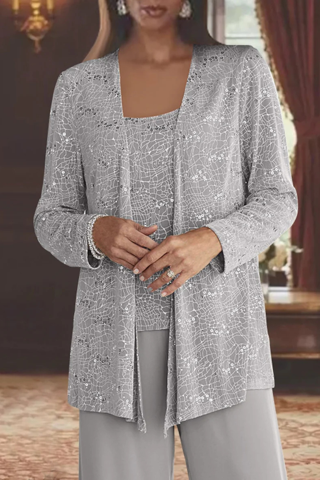 Miriam | Women Sequin Lace Three Piece Trouser Suit