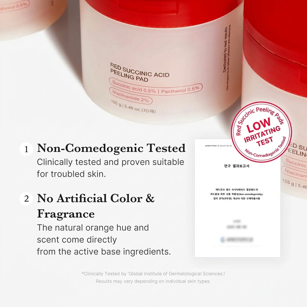 Red Succinic Acid Panthenol Pads for Acne-Prone Skin & Soothing Care