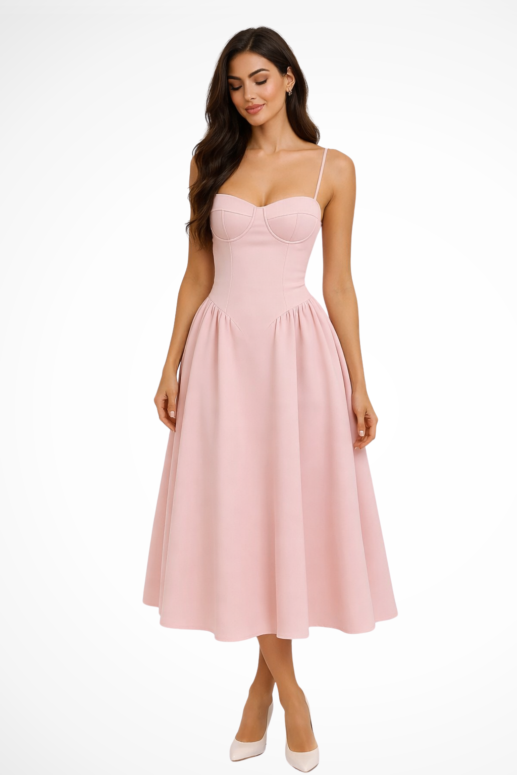 Seren | Women Corset Bodice Wedding Guest Midi Dress