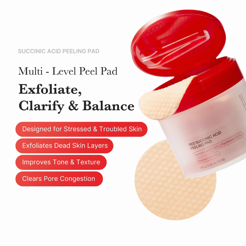 Red Succinic Acid Panthenol Pads for Acne-Prone Skin & Dry Skin