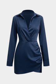 Vivienne navy long-sleeve wrap mini dress, front view