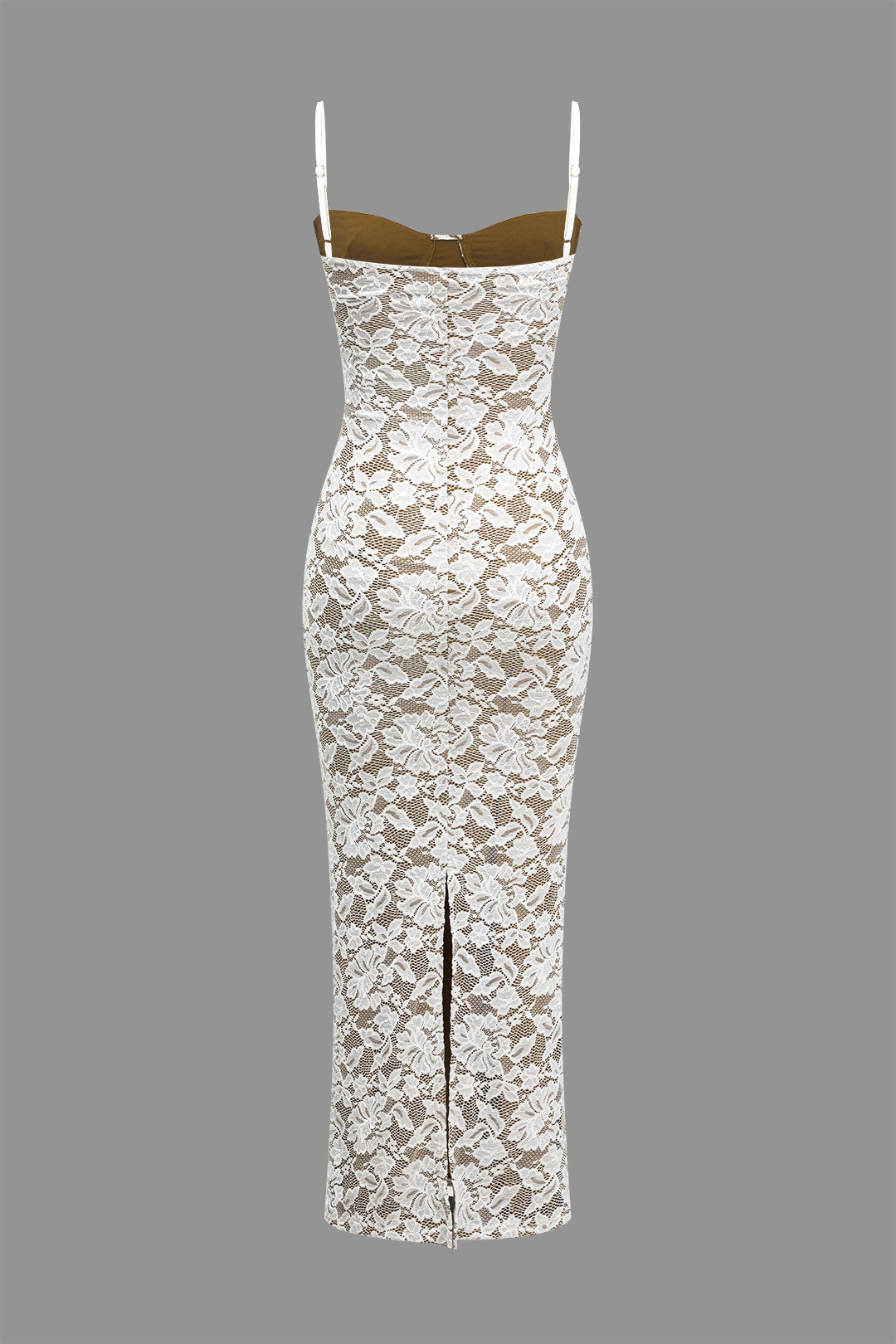 White lace midi dress, back view